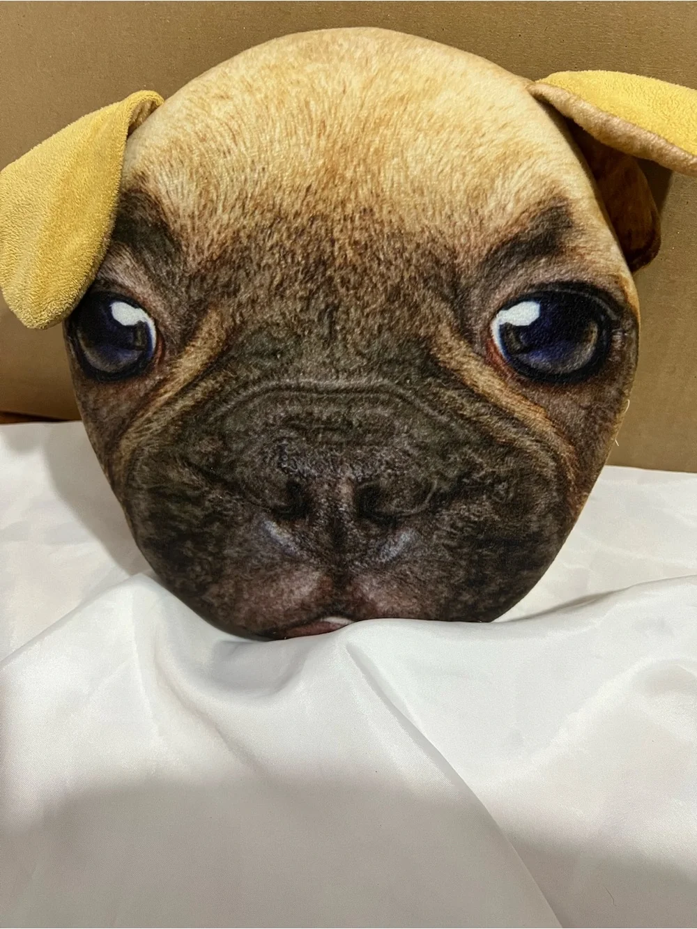 Realistic Pug Face Dog Pillow - Tan and Black Plush Pet Cushion